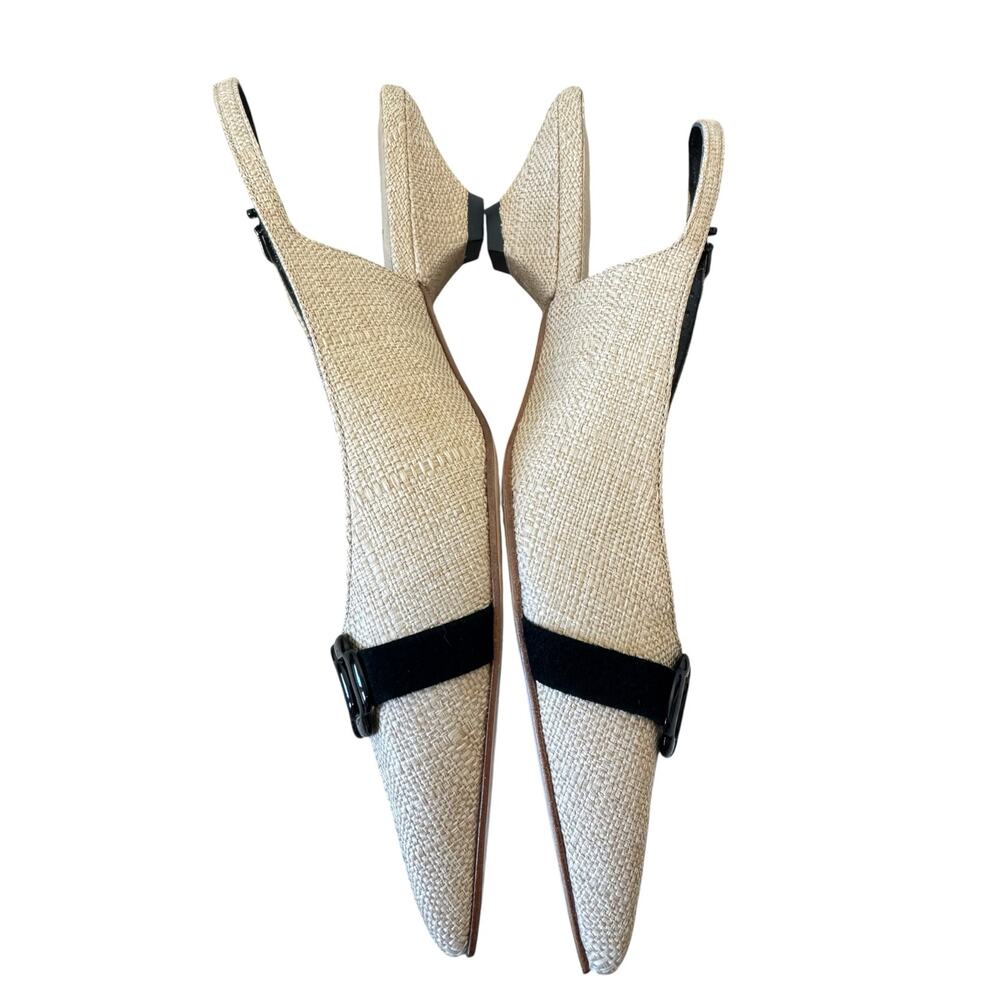 LARROUDE Anthropologie Franca Slingback Raffia Kitten Heel Pump Size 6.5 - Picture 2 of 6